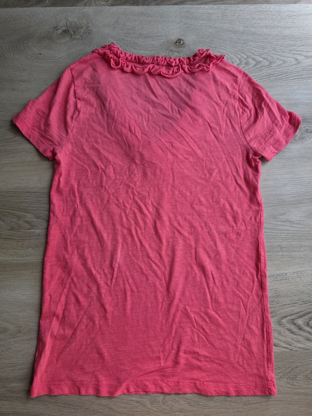 J.Crew Pink Ruffle V-Neck Slub Cotton Tee Size XS - Picture 3 of 6